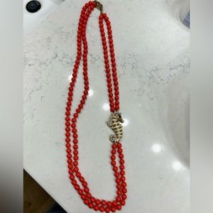 J Crew Coral Necklace with Enamel Seahorse